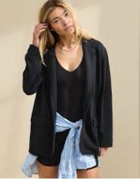 AERIE FLEECE BLAZER / Cardigan - Super Soft Black XS